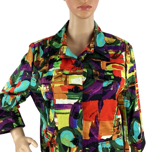Toni Morgan Abstract Print Jacket Multicolor Cotton Petite Large - Picture 2 of 7